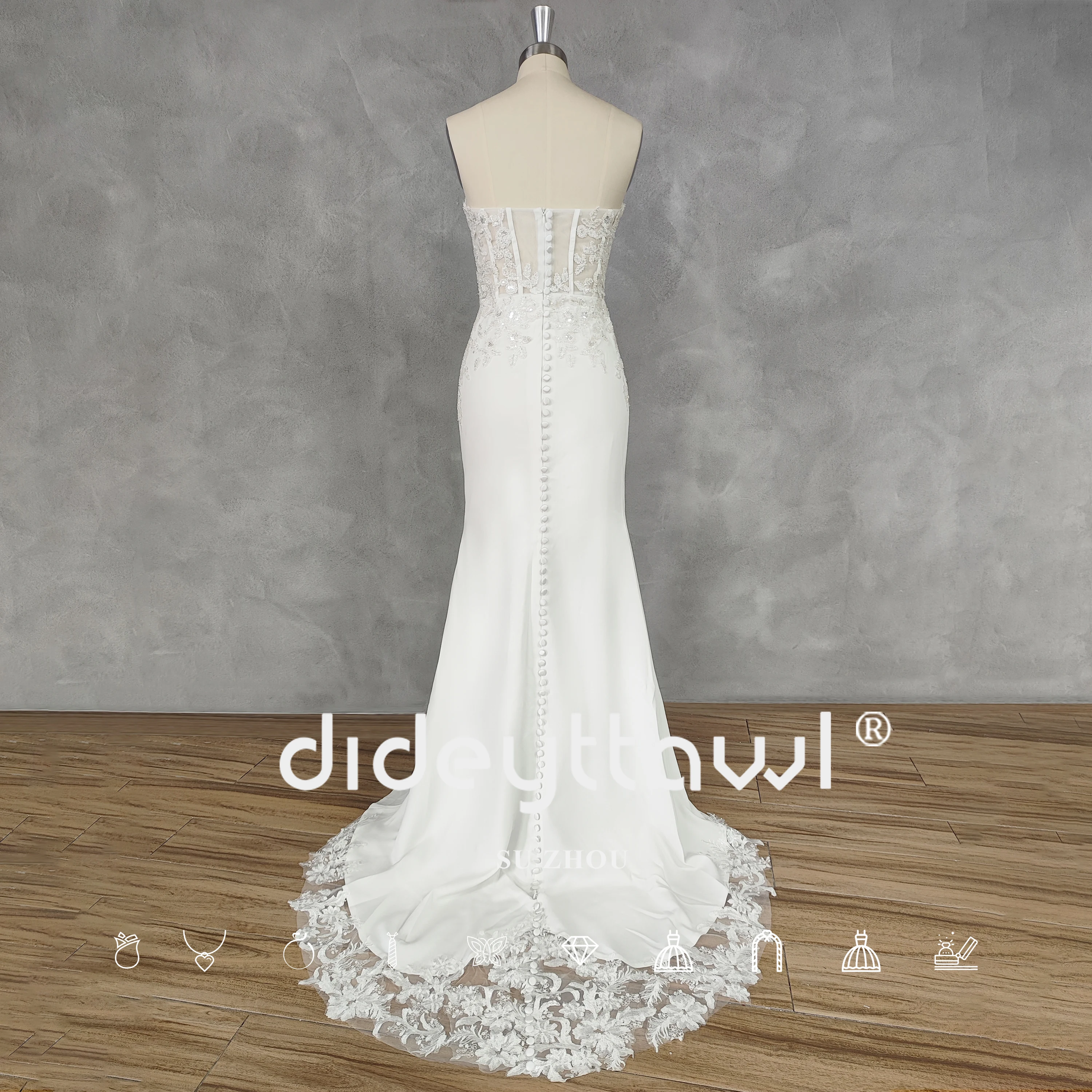 DIDEYTTAWL Real Picture Elegant V-Neck Strapless Mermaid Wedding Dress Detachable Lace Court Train Illusion Back Bridal Gown