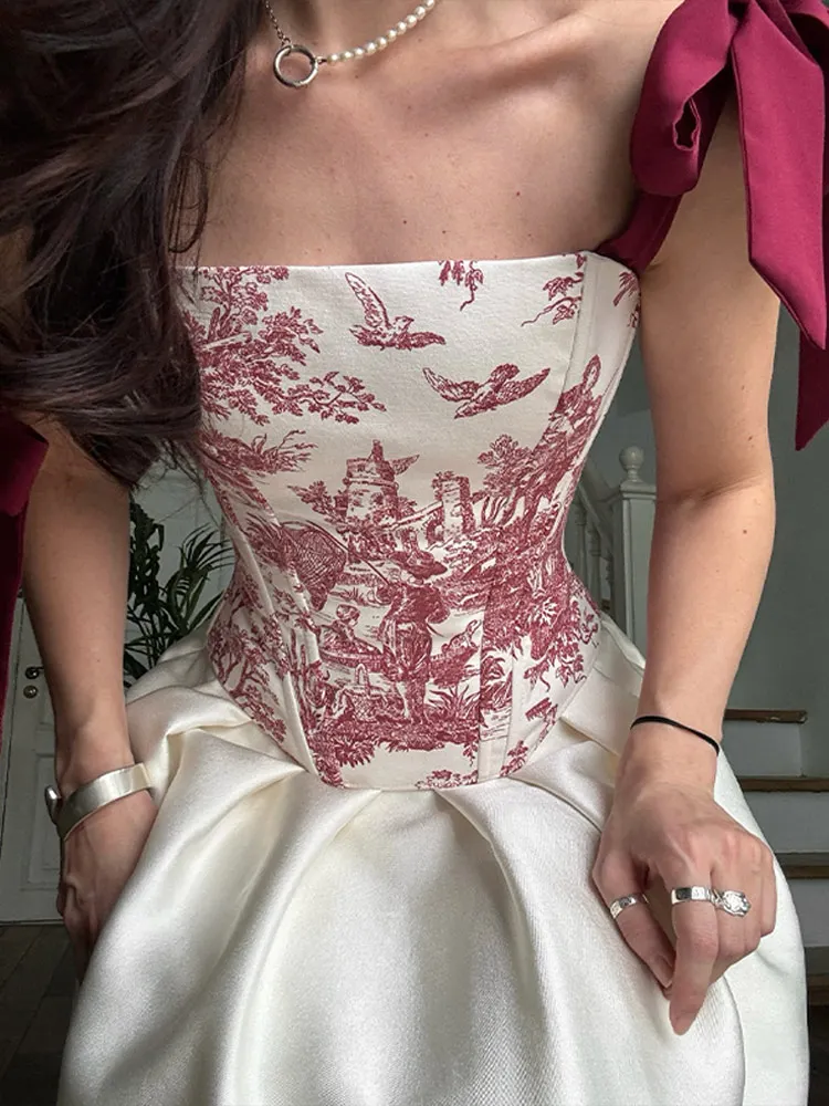 Bedruckte Schnür-Korsett-Tops für Damen, sexy, trägerlos, ärmellos, rückenfrei, schmal geschnitten, unregelmäßiger Saum, kurzes Top, neu, Partykleidung – Detail 15