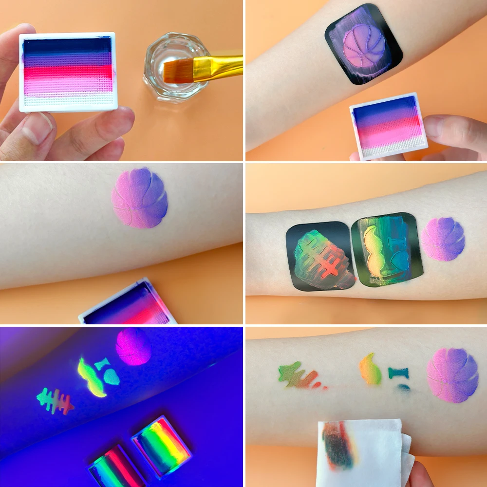 5-Color Rainbow Face & Body Paint - Water-Activated, UV Glow,Vibrant Stripes for Halloween, Christmas, Music Festivals & Parties