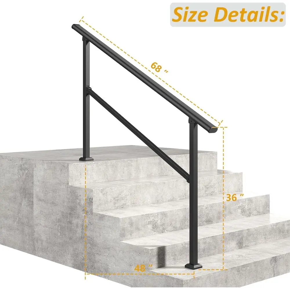 5 Step Handrails for Outdoor Steps, Safety Outdoor Handrails for Exterior Steps, Black Stair Railing Kit (4-5 Steps Handrail)