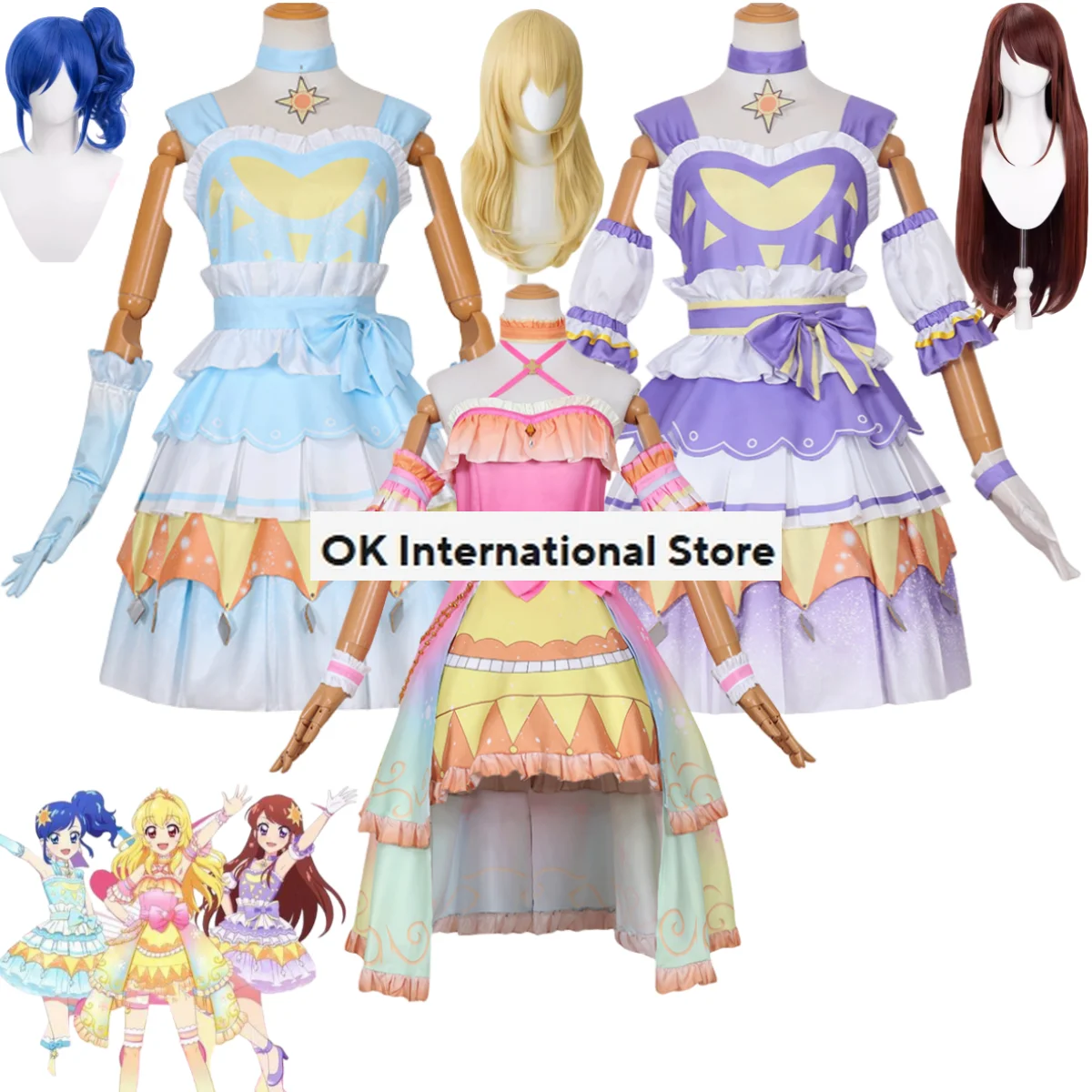 Anime Aikatsu！Kiriya Aoi Shibuki Ran Hoshimiya Ichigo Cosplay Costume Wig Lolita Dress Woman Sexy Kawaii Carnival Halloween Suit