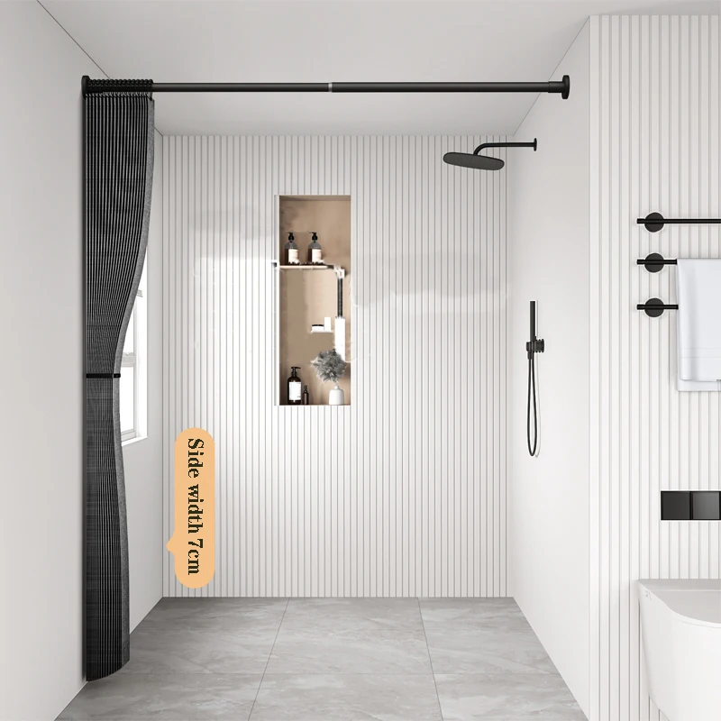 Foldable stylish bathroom wind curtain, waterproof and mildew-proof bathroom curtain partition. Distribution hooks