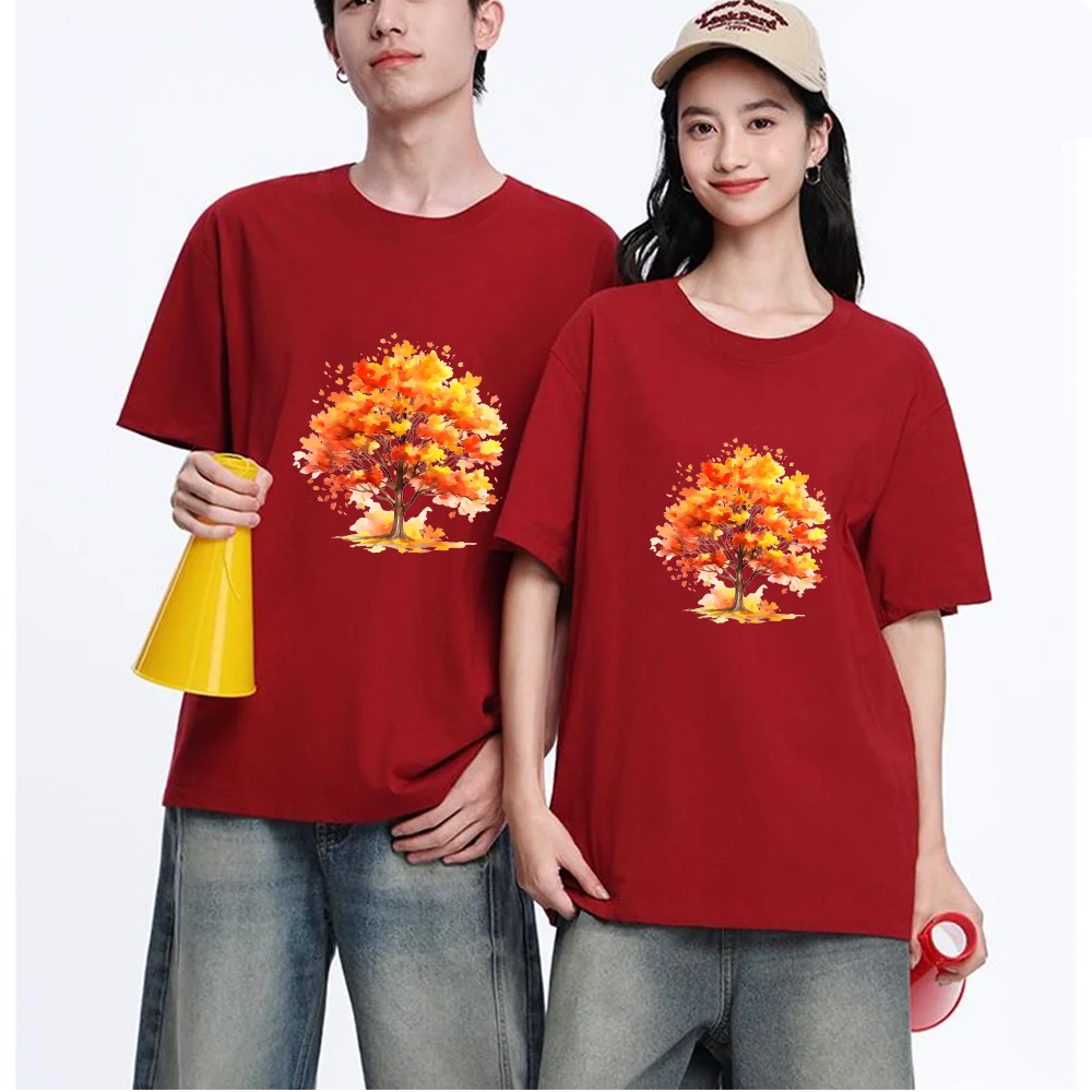Autumn Maple Tree Printed T Shirt Breathable Fabric S-XXL Personalized Custom Casual Short Sleeve Tee Aesthetic Graphic Top Unis