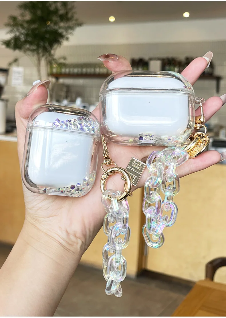 Luxury Liquid Quicksand กล่องหูฟังสำหรับ Apple Airpods 3rd Gen กรณี PC Hard หูฟังสำหรับ Airpods 1 2 3 pro พวงกุญแจ