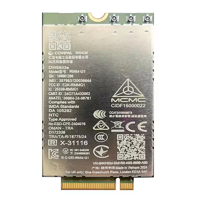 DW5933e RMM-G1 LTE 4G 5G SA NSA Sub-6 M.2 Module For Dell Pro 13 14 16 Plus 2-in-1 PCIe 3.0 GNSS