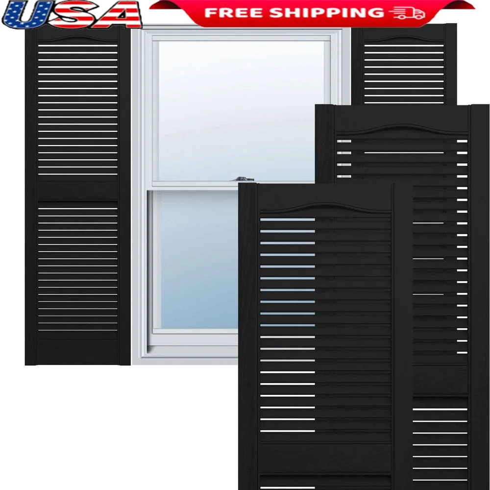 

Standard Vinyl Louvered Shutters 14.5W x 60H Elegant Design with Hardware Easy Installation Durable Construction Home Exterior