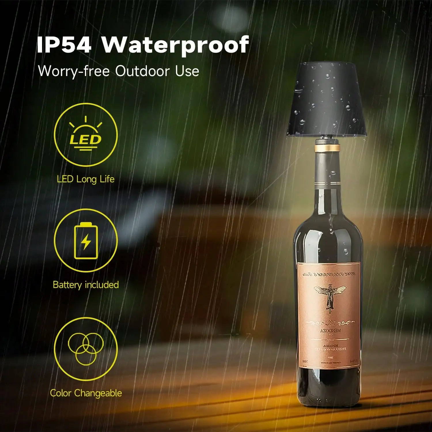 Lámpara LED inalámbrica recargable para botella de vino, con atenuación táctil, 3 modos de color, tapón de botella inalámbrico, luz nocturna decorativa para bar, restaurante, dormitorio, sala de estar