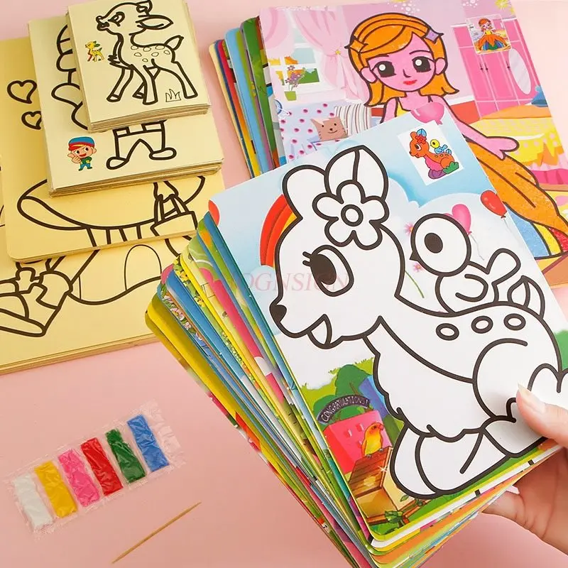 20PCS Sand painting children's colored sand scraping painting set, kindergarten handmade DIY materials, elementary school