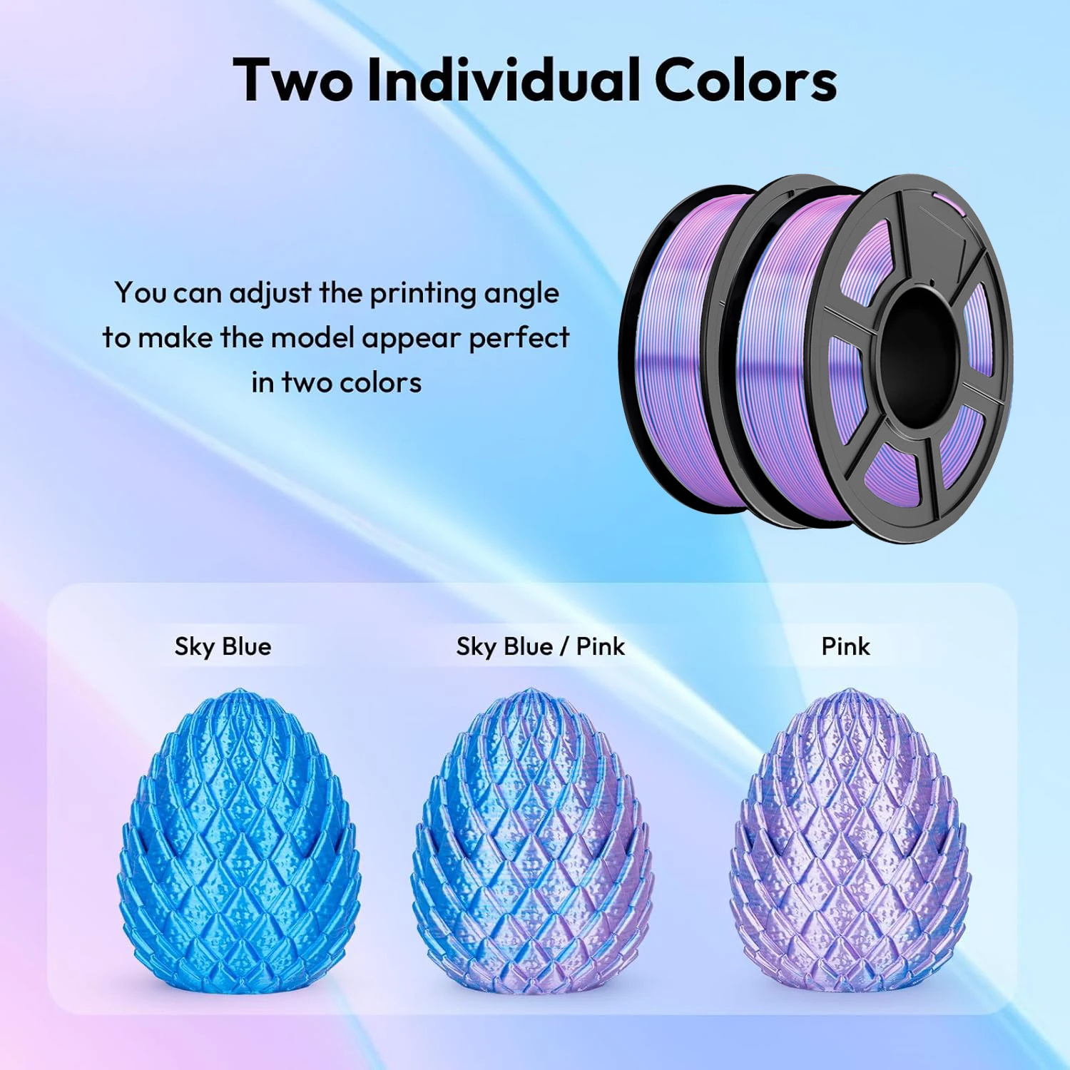 Dual Color Silk PLA Filament Multicolor, Smooth, Silky 3D Printer Filament 1.75mm, +/-0.02mm, Enhanced Printability