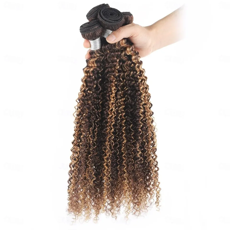 Highlight P4/27 Jerry Curly Bundles Human Hair Honey Blonde Curly Bundles 100% Human Hair Weave Bundles Kinky Curly Bundles