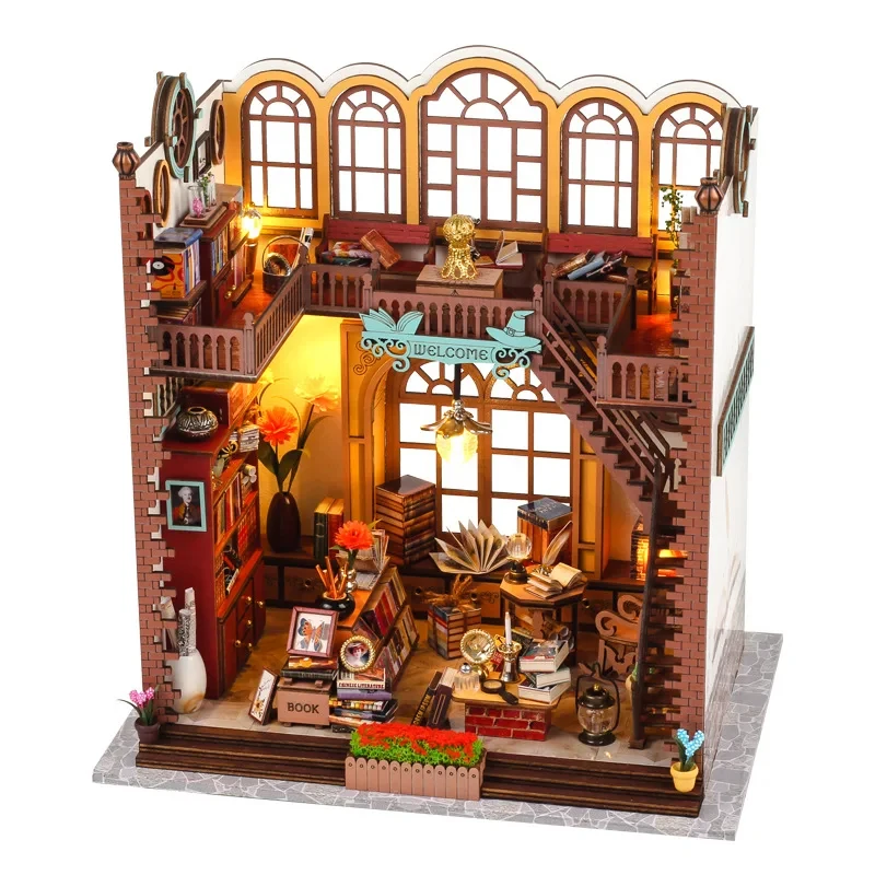 

OUZEY Magic Book House Wooden Miniature Dollhouse Building Kits with Furniture LED Light Dollhouse Toy for Girls Birthday Gift