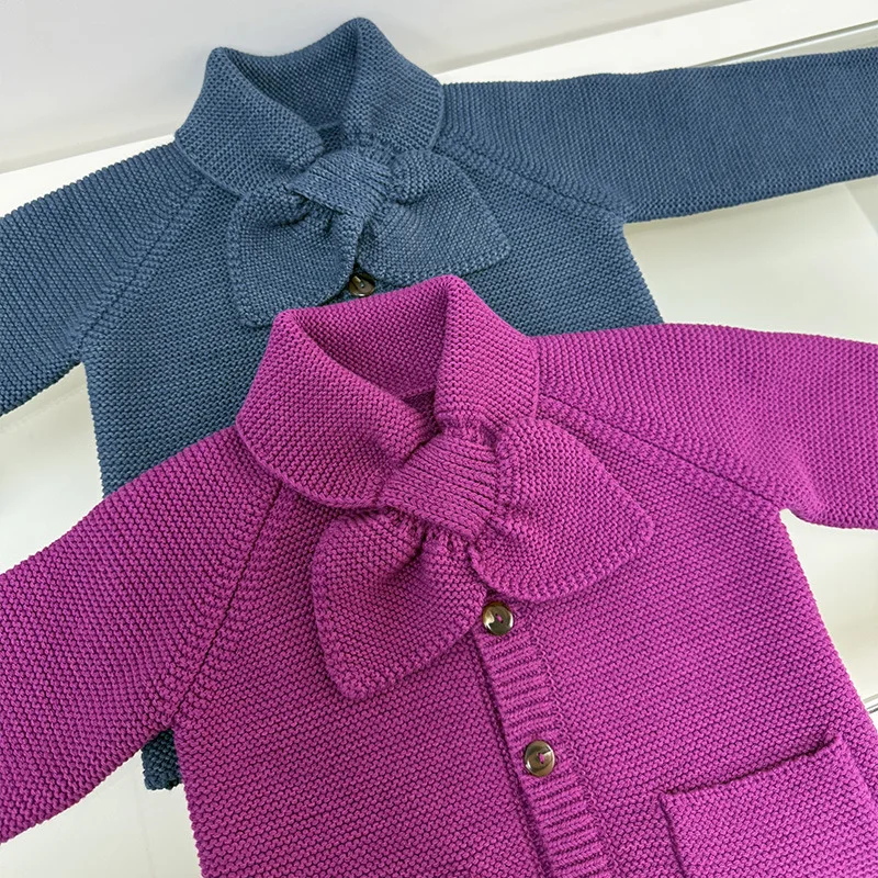 Girls' Clothes 2024 Autumn/winter New MP Dragon Fruit Cardigan Kids Tie Knitted Sweater Colored Cotton Sweater Jacket