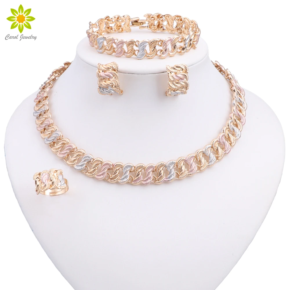 African Dubai Bridal Jewelry Sets For Women Wedding Gold Color Necklace Earrings Bracelet Set Fashion Costume Jewellery