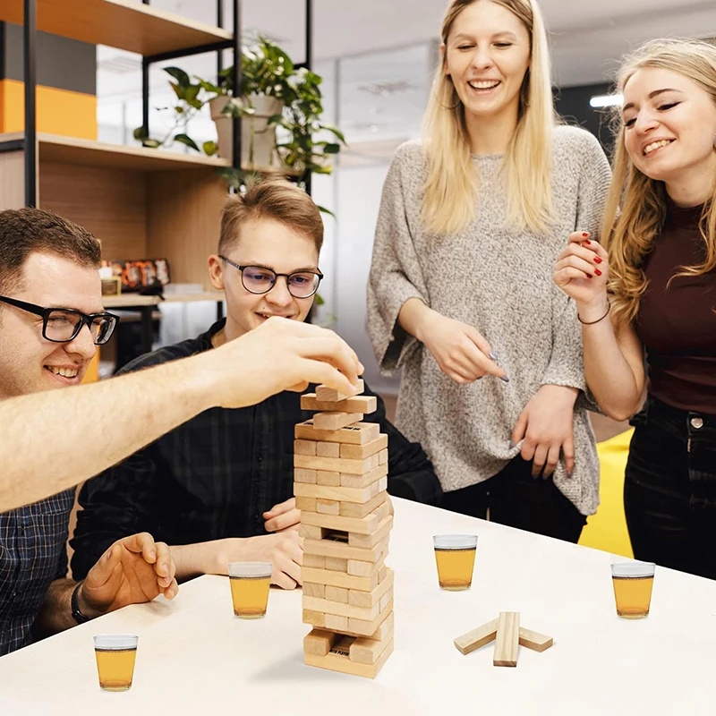 Feestdrinkspel IJsbreker Vragen Tumbling Tower Game Tumbling Tower Blokken Leuk en uitdagend Stapelbaar houten blok