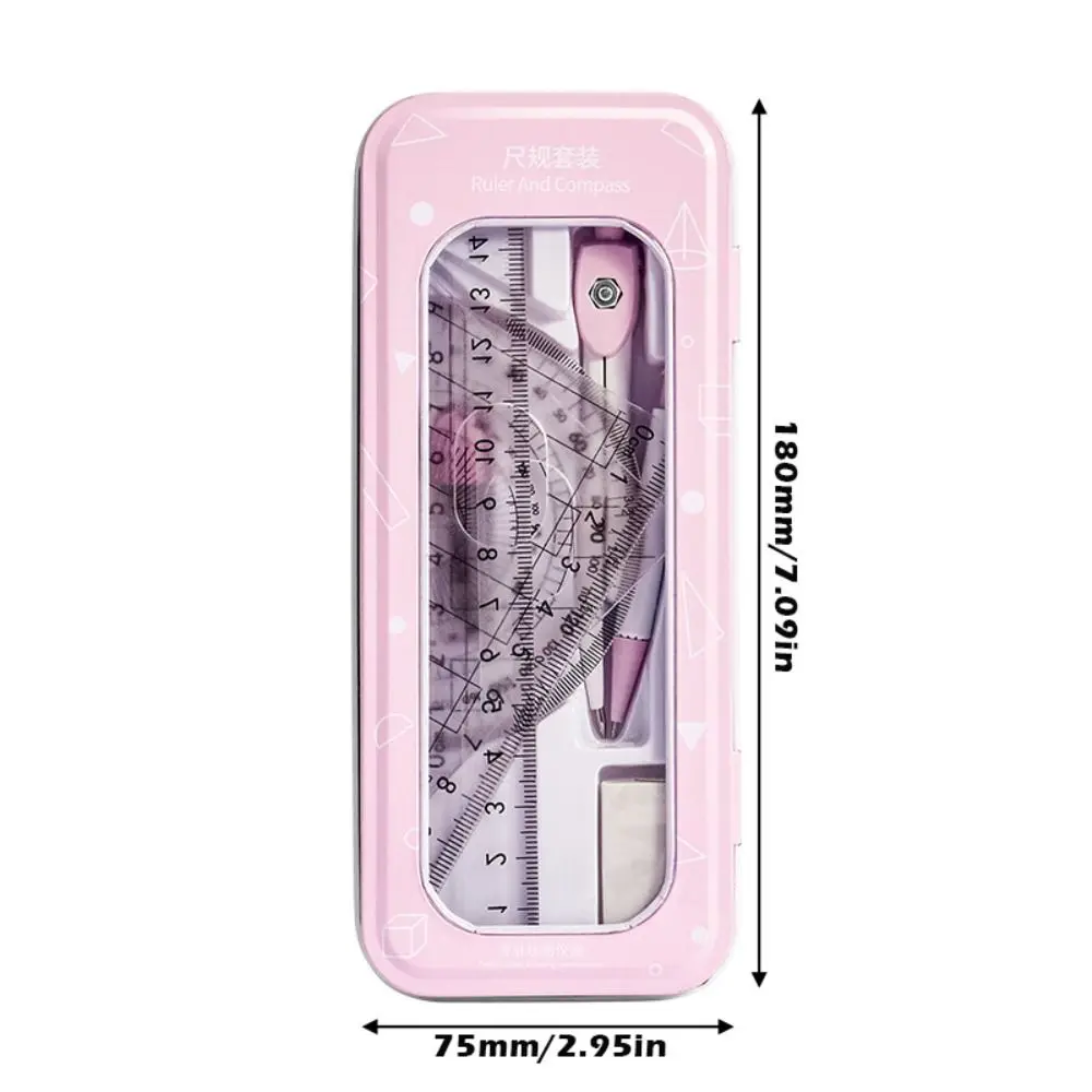 8Pcs/Set Plastic Ruler Compasses Set Eraser Straight Ruler Measuring Ruler Set Square Transparent Protractor School Office