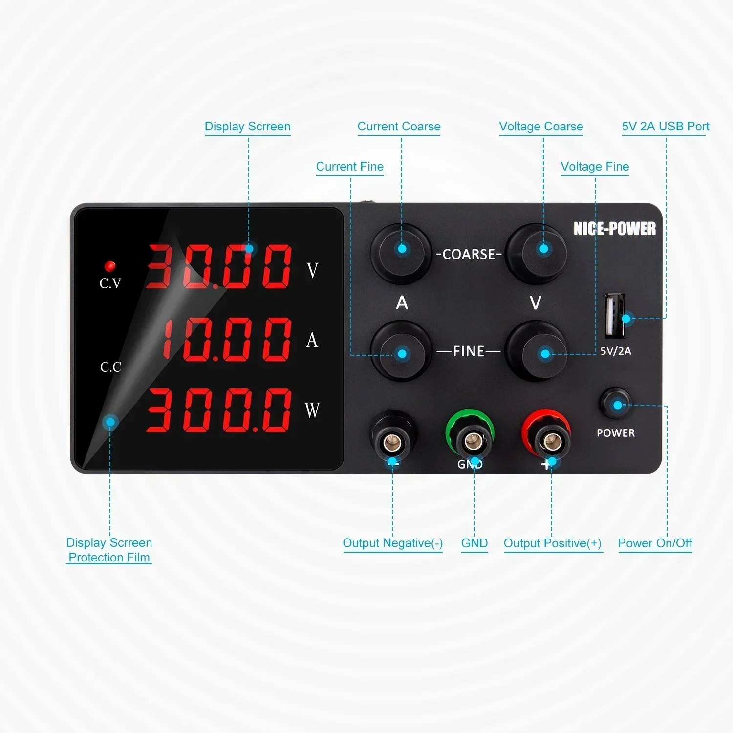 Nice Power SPS-W3010 China Factory Supply Cellphone Repair Black Display Power Lab Adjustable 0 30V Dc Power Supply