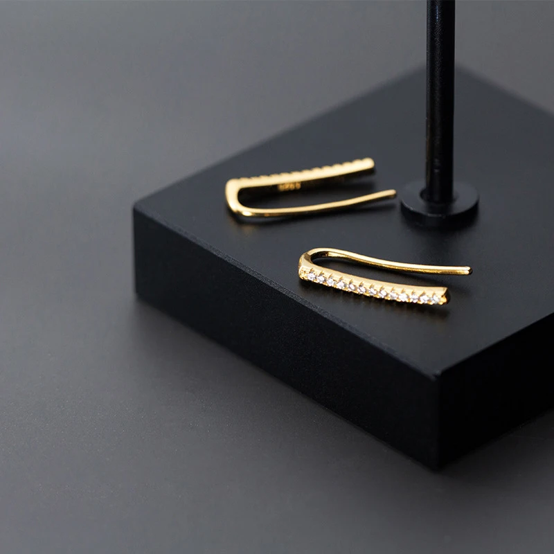 Modian Shiny Zircon U Shape Stud Earring dla kobiet Autentyczne srebro próby 925 w kolorze złotym Geometryczna szpilka do uszu Biżuteria modowa — zdjęcie 4