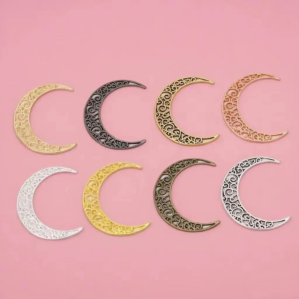 10Pcs/Lot 37*30mm 8 Colors Alloy Moon Charm For DIY Necklace Bracelet Earrings Pendant Jewelry Crafts Making Accessories