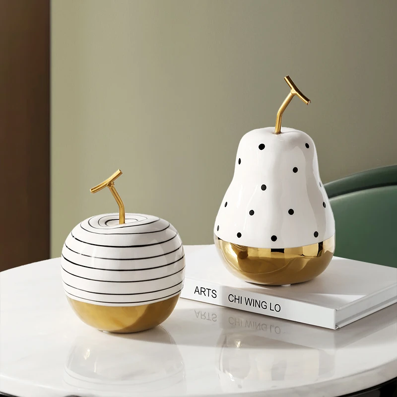 

Ceramic Gold Pear Apple Creative Decoration Living Room Desktop TV Cabinet Wine Cabinet Office Decoration