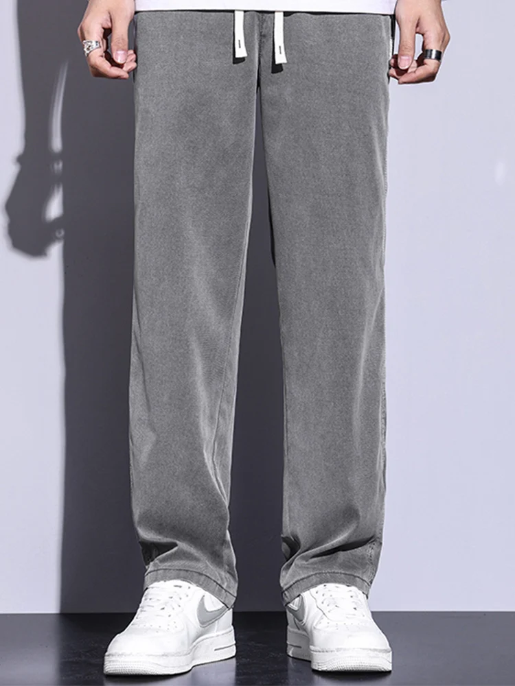 Pantaloni estivi da uomo morbidi e sottili larghi dritti a gamba larga Pantaloni popolari in tessuto Lyocell allentato coreano con coulisse in vita elastica