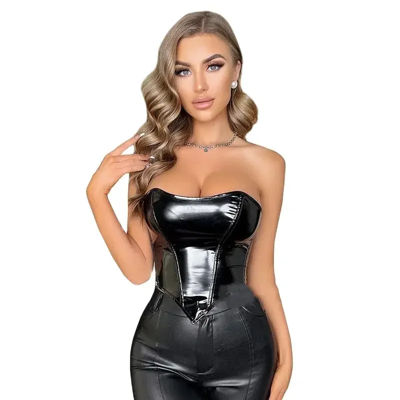 

Sexy Shiny Patent Leather Corsets Women Adjustable Back Lace-up Shapewear Female Backless Cartilage Support Skinny Waist Corset