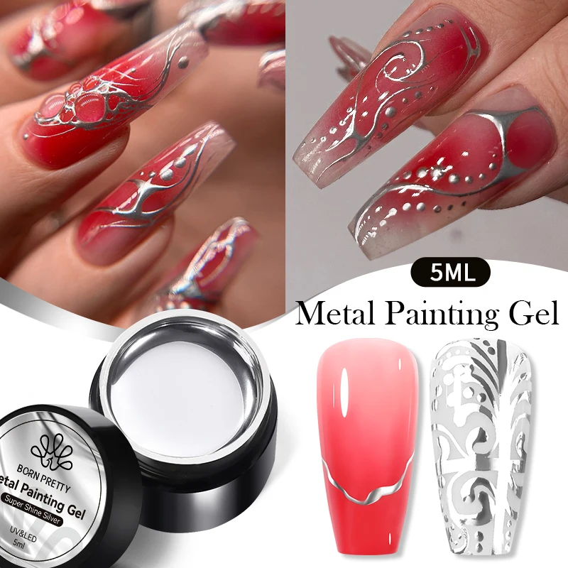 BORN PRETTY 5ml Metallic Painting Gel Polish Super Bright Silver Mirror Gel Sparkling Glitter Soak Off UV LED Gel Nail Art DIY