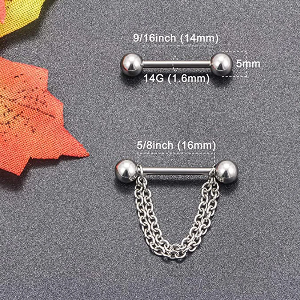 6 Pairs Nipple Rings 14G Surgical Steel Chain Dangle Nipple Shield Barbell Piercing Nipplerings Bar Jewelry for Women Men Kit image 3