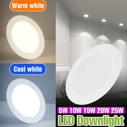 220V LED Downlight wpuszczana okrągła lampa sufitowa 5W 10W 15W 20W 25W 240V kryty dom salon kuchnia reflektor ciepły/zimny biały