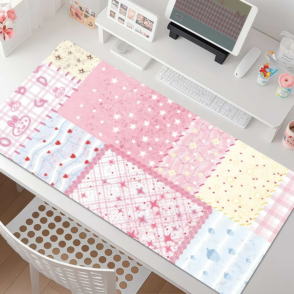Fruit Plaid Strawberry Pink Girl Mouse Pad Anti Slip Rubber Edge Locked Thickened Laptop Gaming Desk Mat