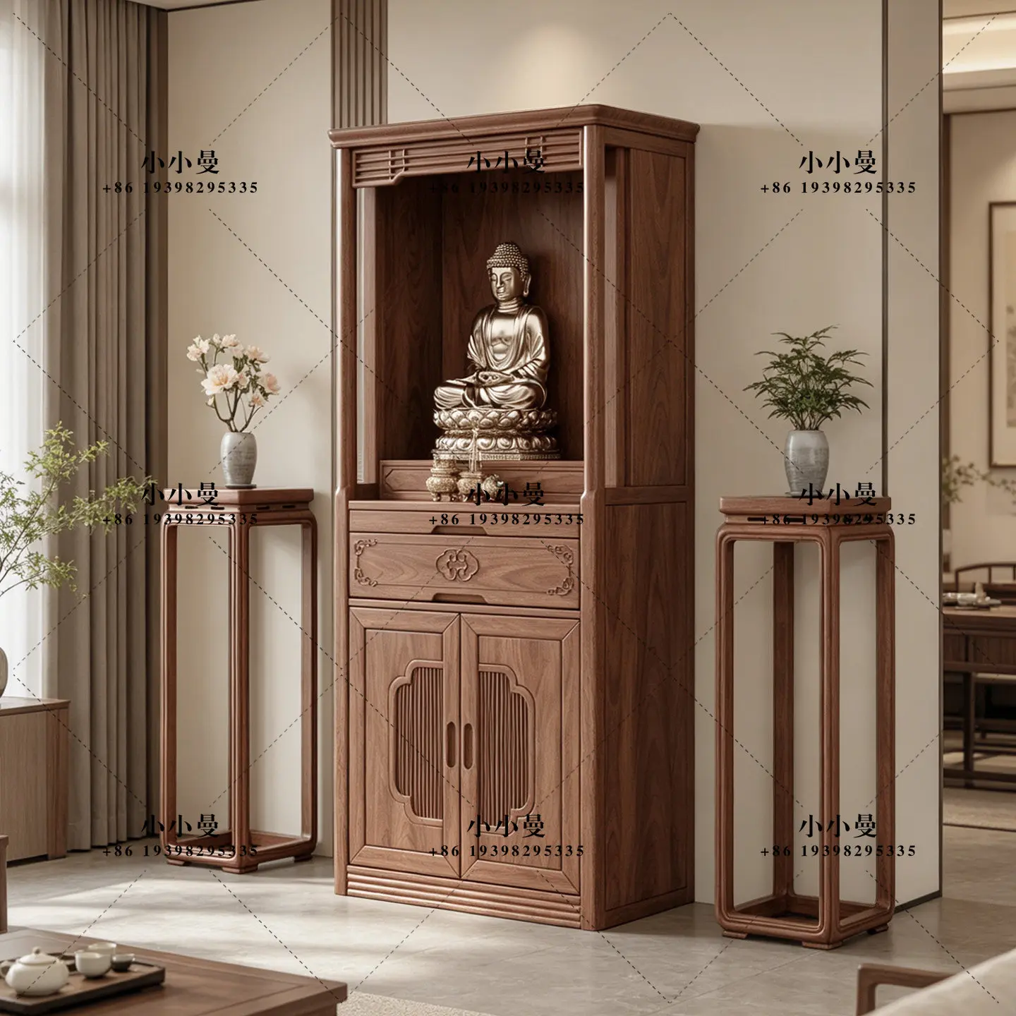 New Chinese-style God of Wealth Shentai Household Incense Buddha Statue Buddhist Cabinet Devotion Cabinet