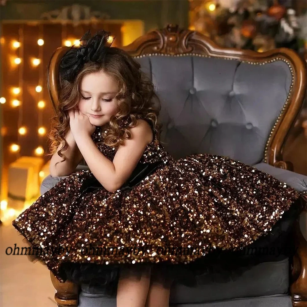 Lovely Sleeveless Child Wedding Dress Sequined for Christmas Knee Length Scoop 3~12 Princess Baby Birthday Dress Vestidos De