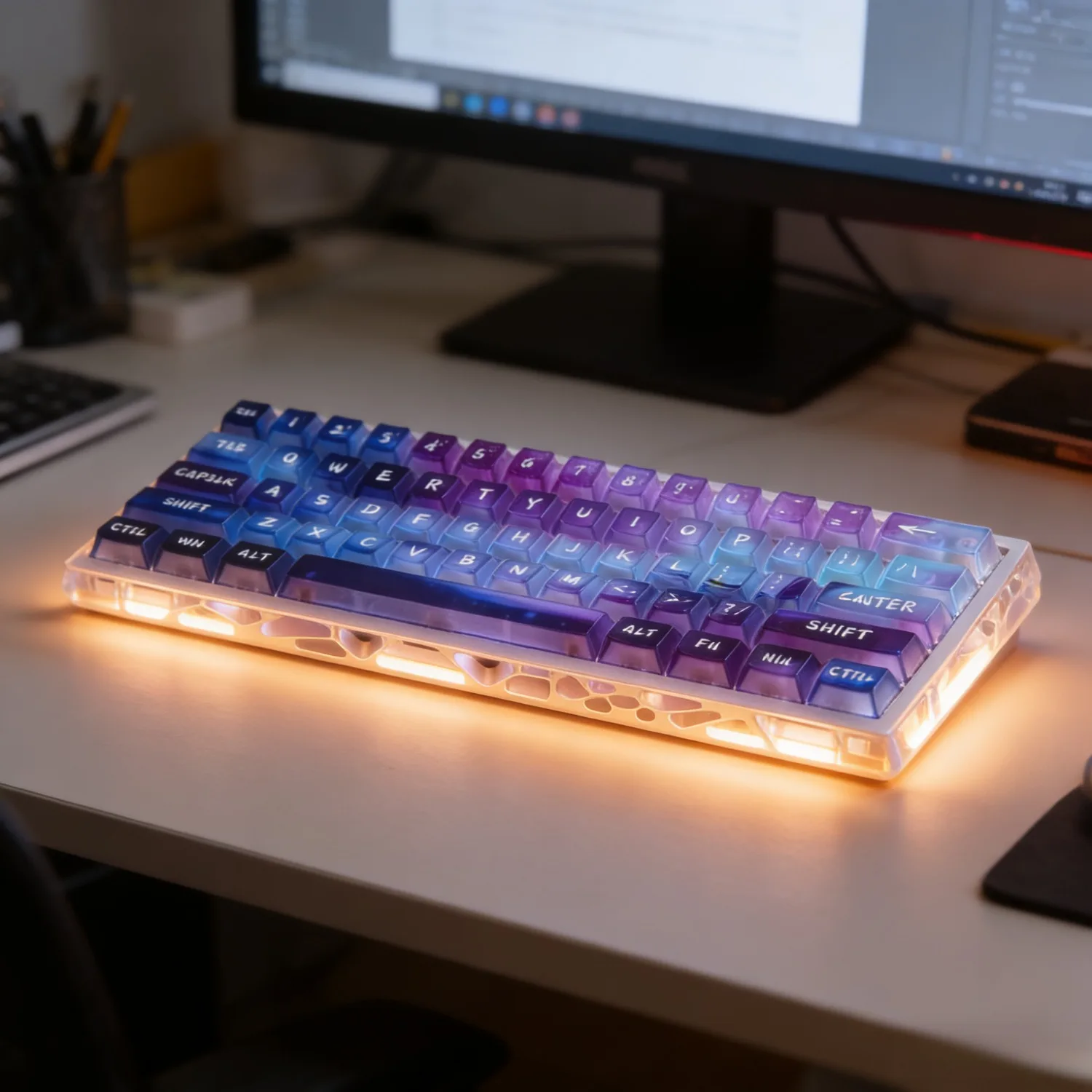 Aurora PC Frosted Shine Through Keycaps for 60/63/64/68/75/87/98/104 Mechanical Keyboard