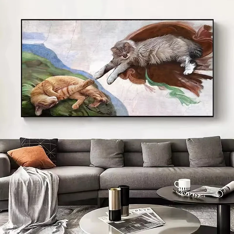 Adam Funny Hands Touching Canvas Painting Renaissance Michelangelo Poster Print Home Decor Wall Art