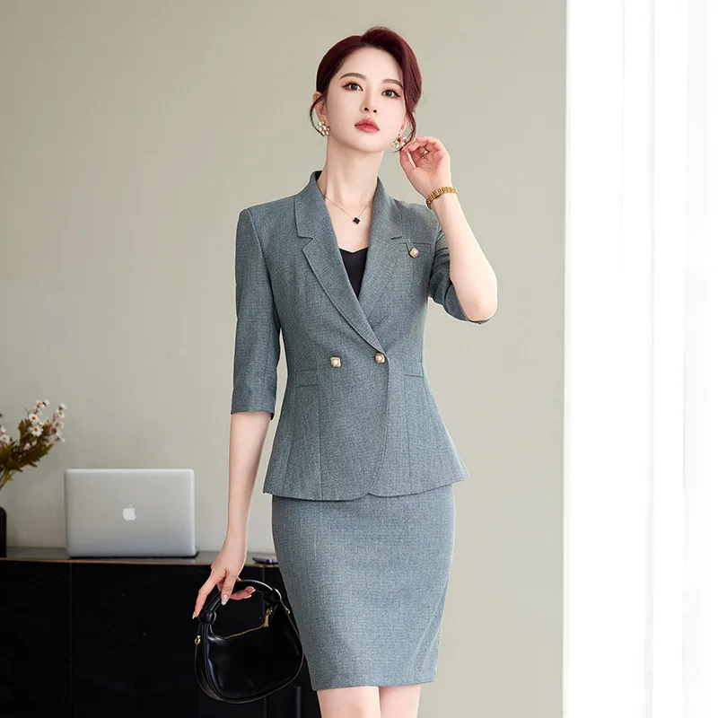 

Women's Three-Quarter Sleeve Blazer for Spring and Summer, New Commuter Waist-Cinching Professional Outfit, Elegant Waitress Wor