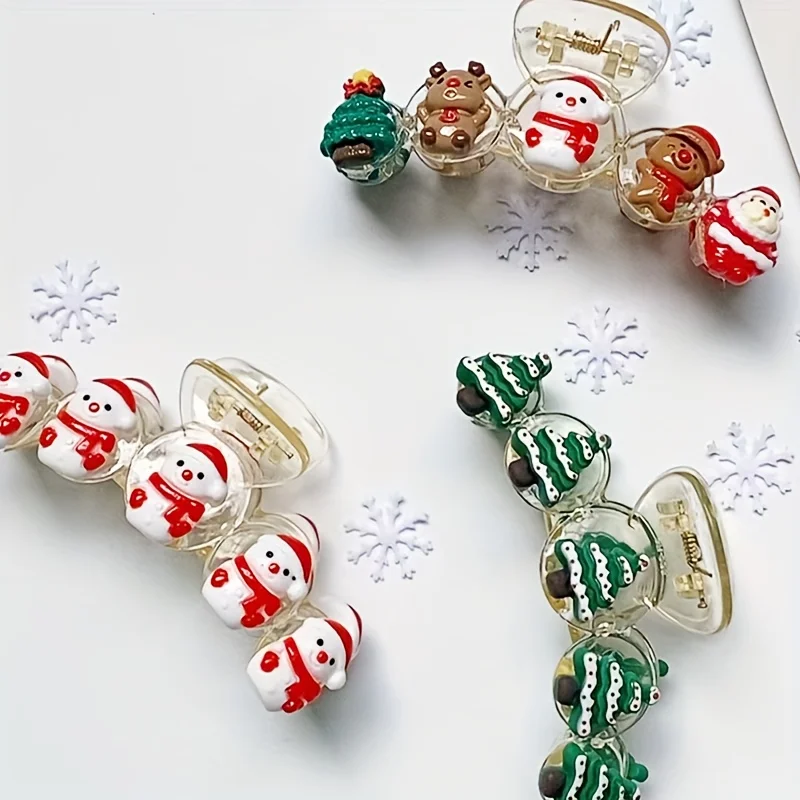 1 fermaglio per capelli natalizio grande da 10,01 cm con Babbo Natale e renna per donna - Elegante e carino fermaglio per squalo con tenuta sicura