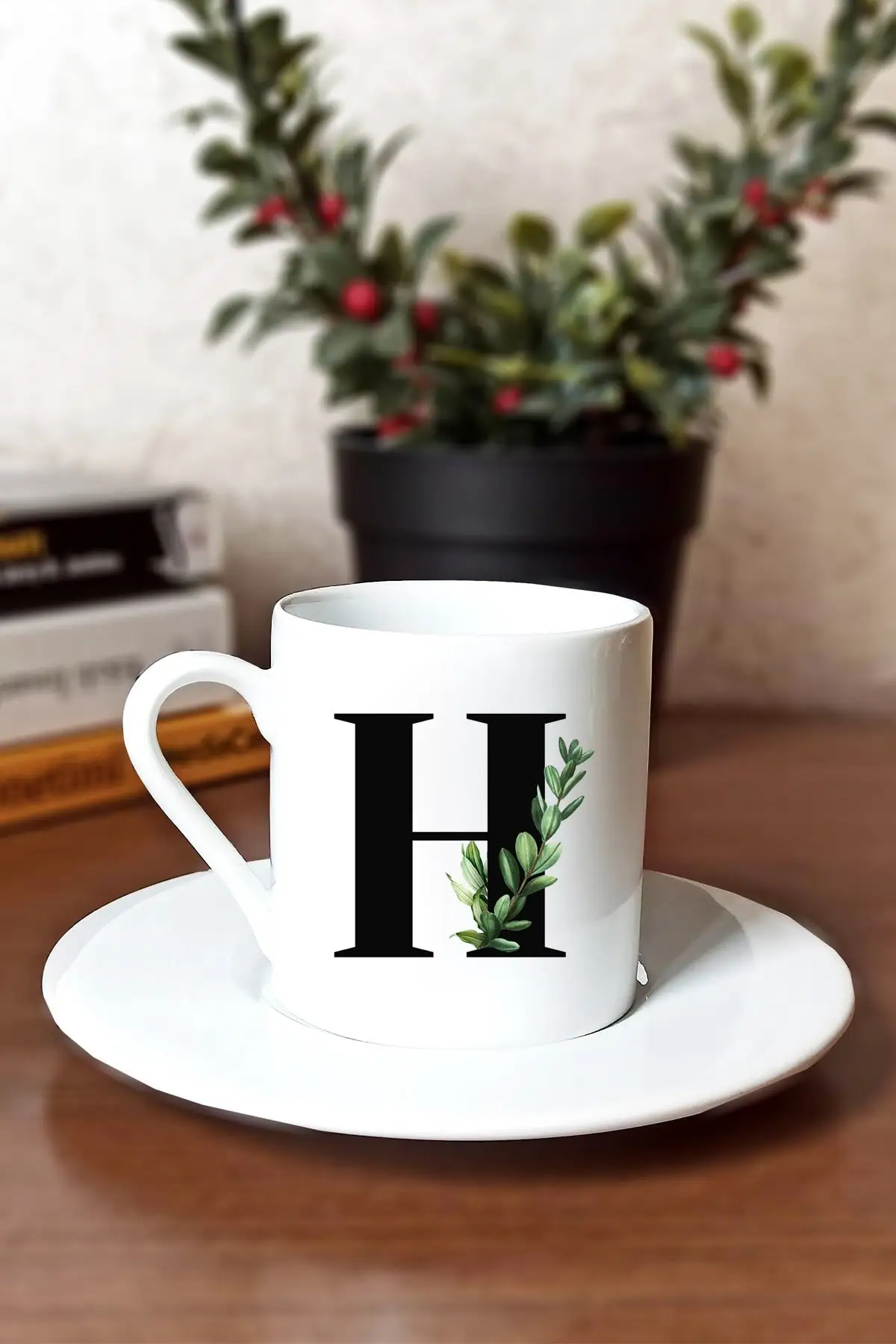 DOLBOVI H letter letter printed coffee cup-printed cup-gift cup-letter cup handmade espresso cup