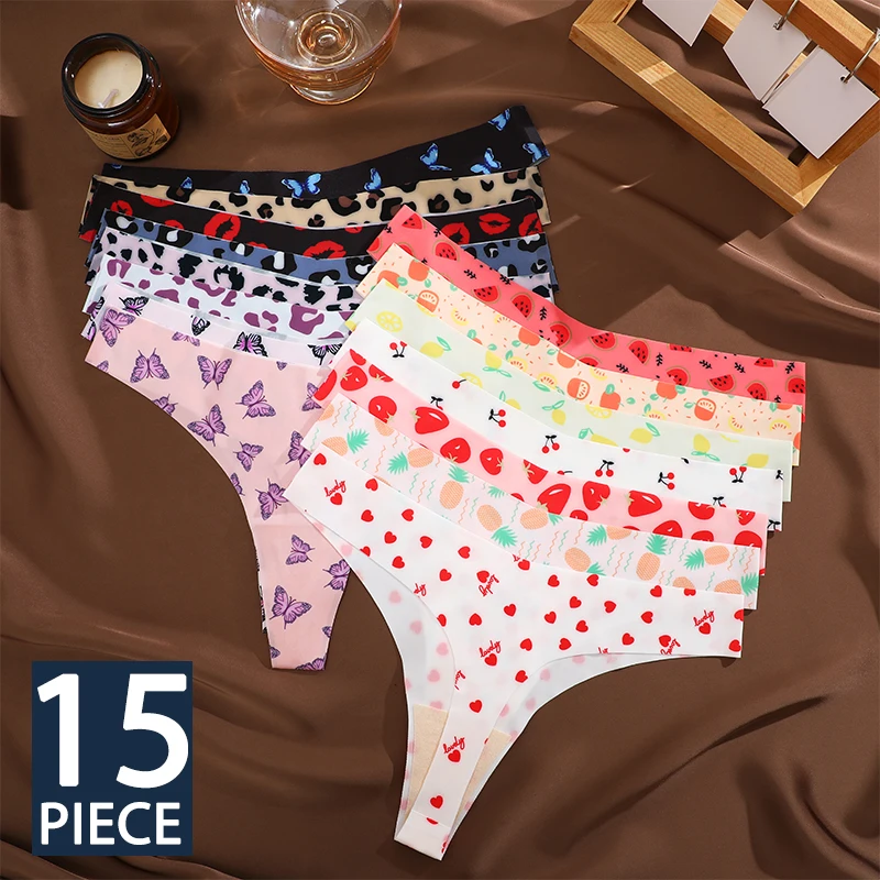 

FINETOO 15Pcs Ultra Soft Underwear For Women Sexy Graphic Print Seamless Thong Female Stretch Leopard G Strings Comfort Lingerie