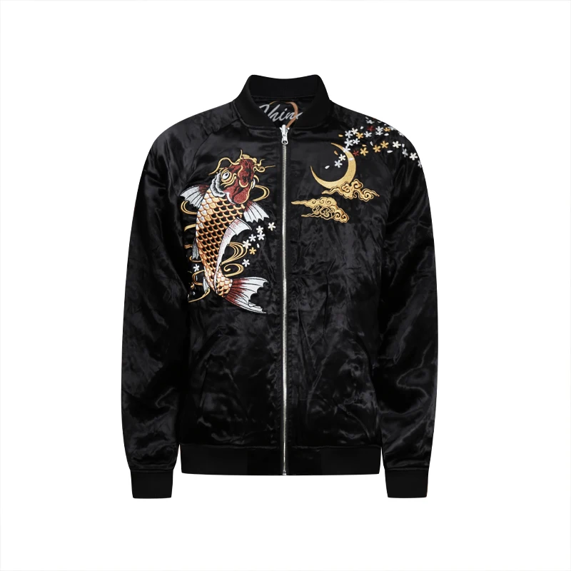 Makuluya High Quality Reversible Coats High Street Streetwear Yokosuka Phoenix Lucky Carp Buddha Embroidery Baseball Jacket L6