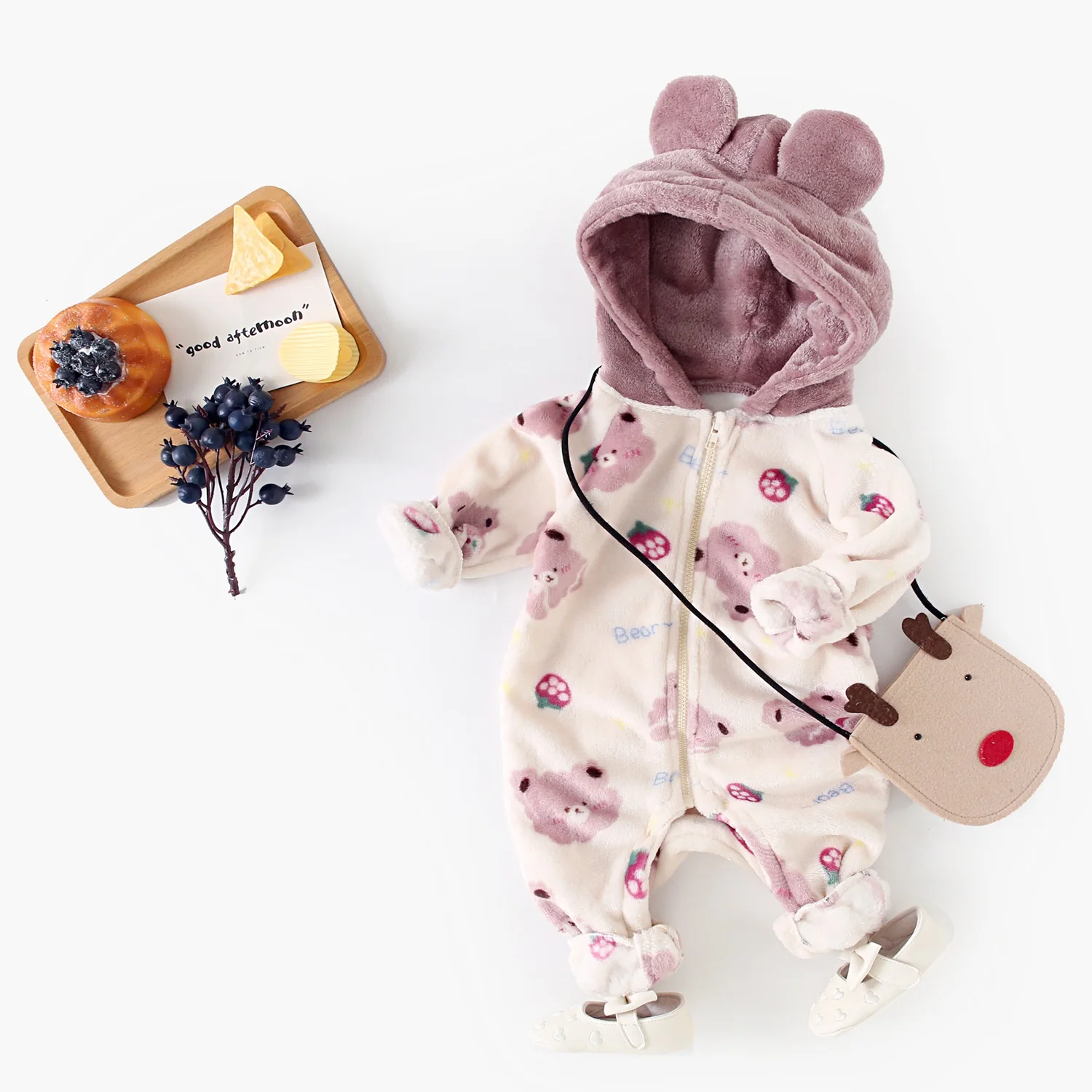 Sanlutoz Cute Bear Winter Warm Hooded Baby Rompers Fleece Thickened Toddler Jumpsuits Clothing Casual