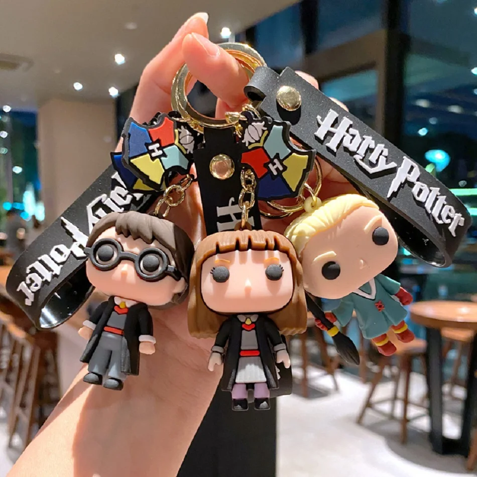 3D Harri Potter PVC Keychain Toy Dobby Hermione Granger Malfoy Ron Weasley Snape Action Figure Toys Party Cosplay PVC Key Ring