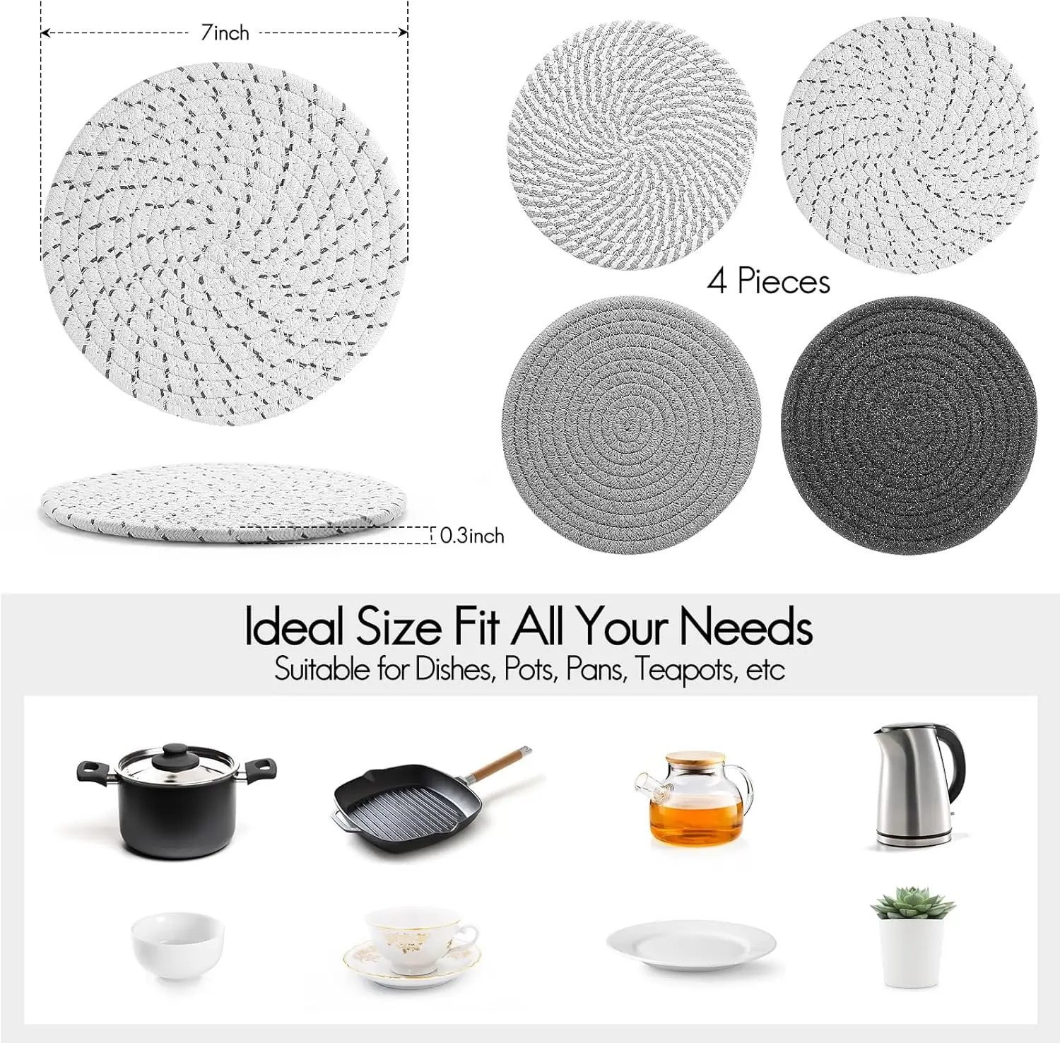 Hot Dishes, Hot pots and Pans, 4 Pcs Pot Holders for Kitchen，Heat Resistant Hot Holders are Used to Protect Your