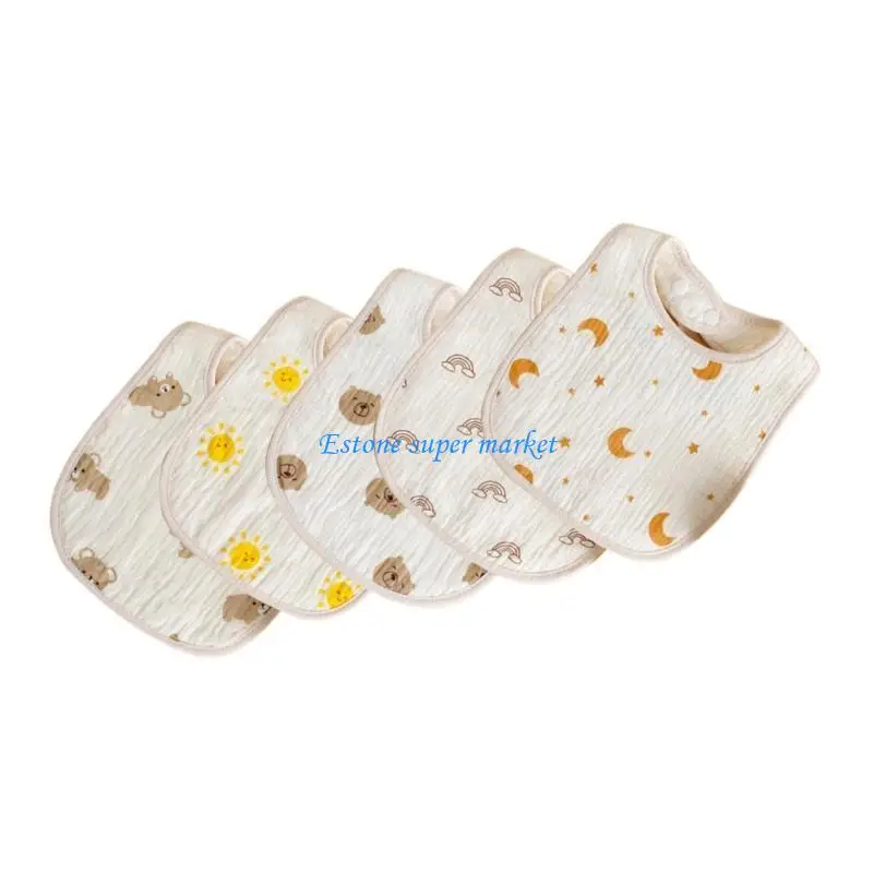 

090B Pack of 5pcs Baby Bib Cotton Feeding Towel 6-Layer Infants Saliva Towel Newborns Burp Cloth for Boy Girls