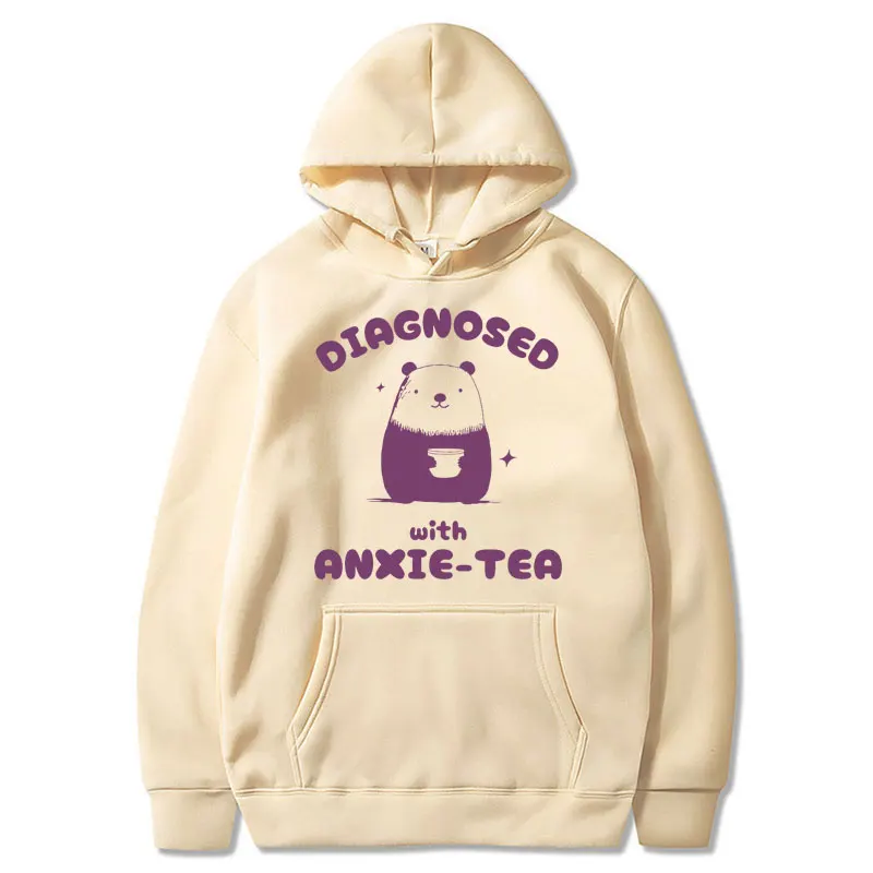 

Diagnosed with Anxie-tea Funny Print Hoodie Fashion Men Women Popular Sweatshirt Loose Casual Kawaii Tracksuit Tops Streetwear