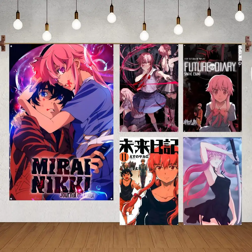 Flags for indoor decoration with no edging and four corner rings for easy hanging Mirai Nikki The Future