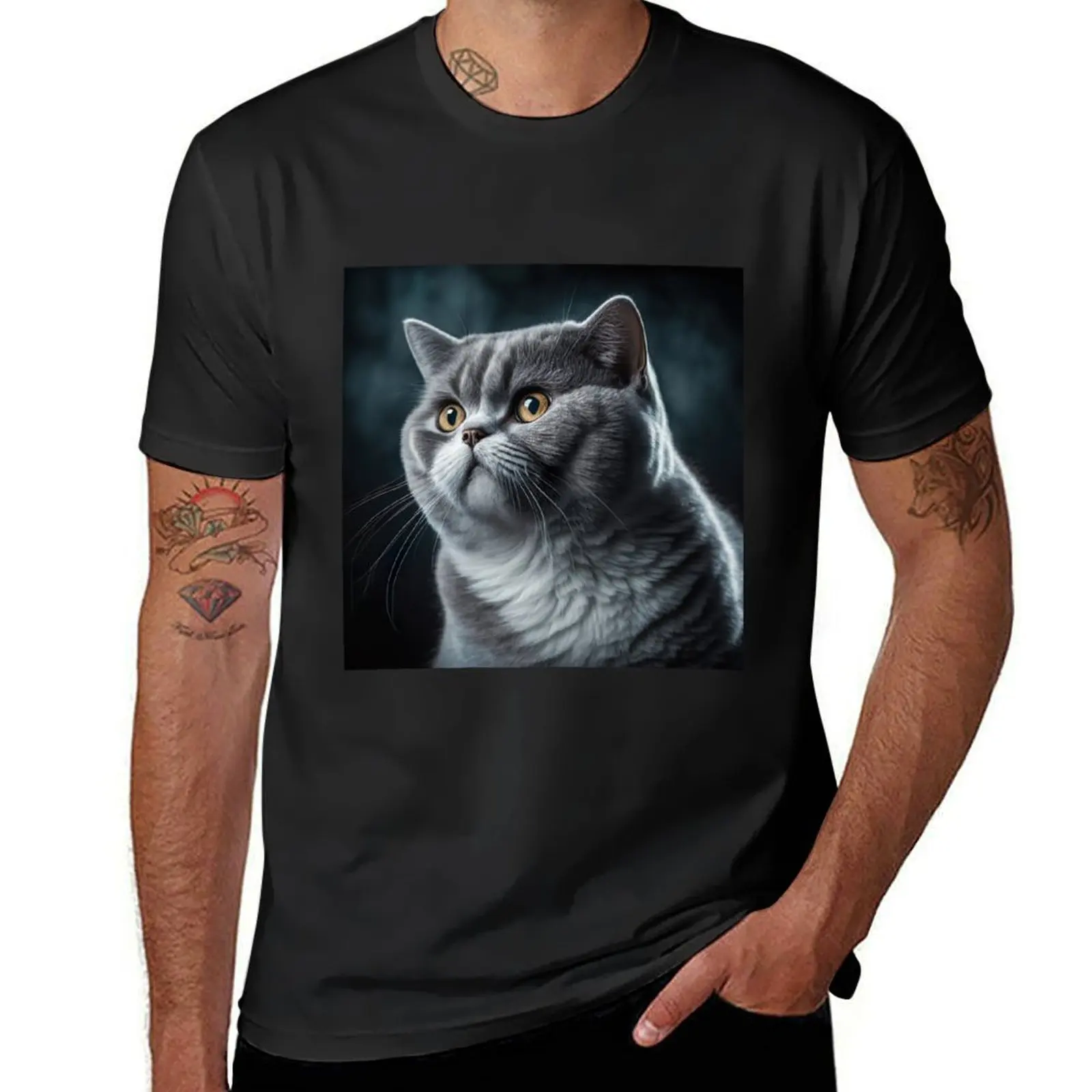 

British shorthair cat blue and white T-Shirt aesthetic clothes customs blacks Men's t-shirts