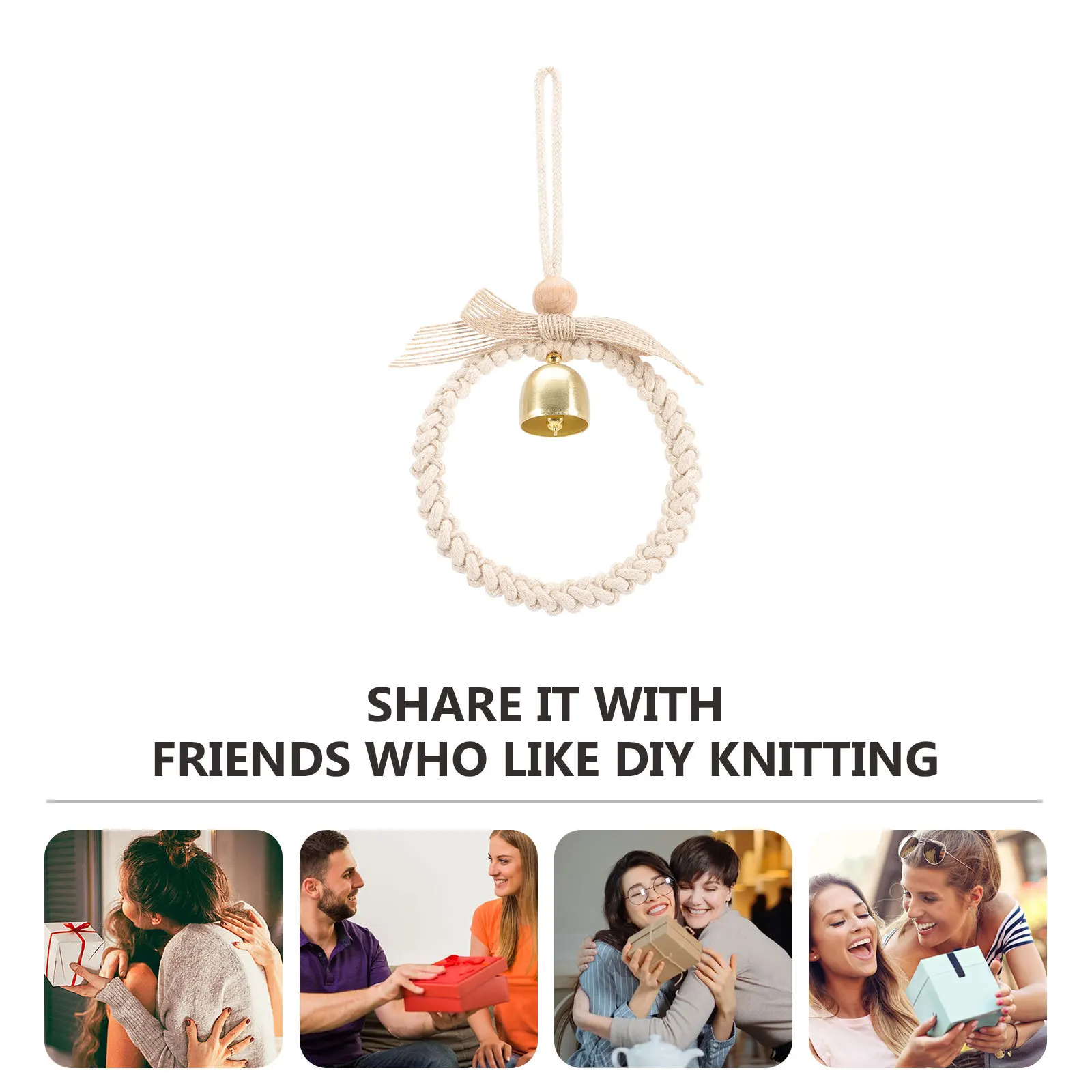 

Handmade Woven Wall Hanging Decor Bell Craft Natural Cotton Rope Metal Ornament For Living Room Nursery Home Decor