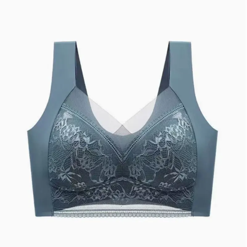 

L-6L Women Large Bra Push Up Ice Silk Seamless Upper Bralette Lace Wireless Summer Bras Plus Size Top Lingerie Underwear