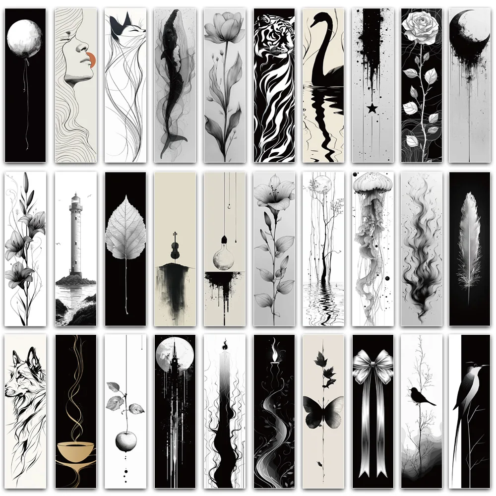 30PCS Creative Art Black and White Ink Painting Bookmarks Reading Tags Bookmarks Ink Painting Enthusiasts Collecting Bookmarks