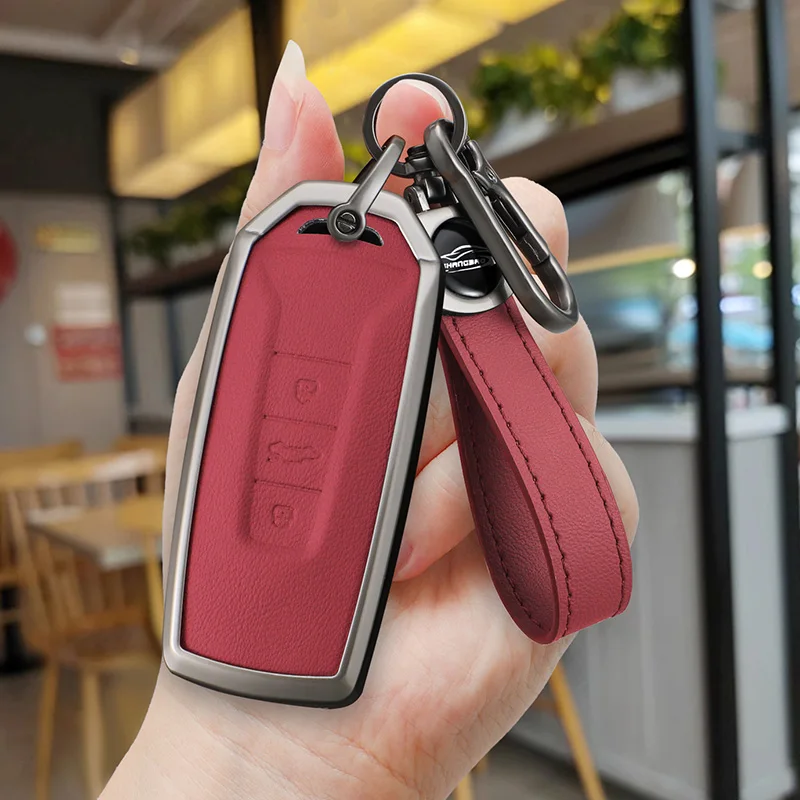 Leather Car Remote Key Case Fob Cover Holder Shell Bag For VW Volkswagen Touareg 2019 2020 2021 2022 Auto Keychain Accessories