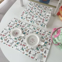 INS New Cute Pet Meal Mat Dog Meal Mat Non Slip Cat Cotton Cartoon Print Mat Does Not Include Bowl Dog Accessories